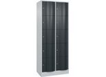 C+P Schließfachschrank Resisto, 2 Abteile, 10 Fächer, B 772 x T 540 x H 1950 mm, Lichtgrau/Anthrazitgrau