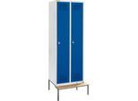 Schäfer Shop Genius Kleiderspind mit Sitzbank, 2 Abteile, 300 mm Abteilbreite, Sicherheitsdrehriegelverschluss, lichtgrau/enzianblau
