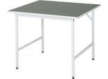 Rau Arbeitstisch Jerry, manuell höhenverstellbar, 25 mm Spanplatte mit Linoleumbelag, bis 300 kg, B 1000 x T 1000 x H 800-850 mm, hellgrau/lichtgrau