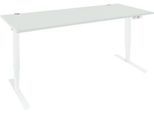Schäfer Shop Genius Schreibtisch AERO FLEX, elektrisch höhenverstellbar, Rechteck, T-Fuß, B 1600 mm, lichtgrau/weißalu + Memorypanel