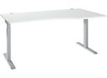 Schreibtisch ERGO-T 2.0, Freiform, Ansatz rechts, T-Fuß, B 1800 x T 1000/800 x H 675-895 mm, lichtgrau/weißalu