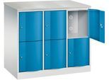 C+P Schließfachschrank Resisto, 3 Abteile, 6 Fächer, B 1148 x T 640 x H 1077 mm, Lichtgrau/Lichtblau