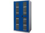 Schäfer Shop Genius Schwerlastschrank FS, Stahlblech, mit Sichtfenster, B 1055 x T 620 x H 1950 mm, 5 OH, weißalu/enzianblau, bis 1000 kg