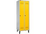 Schäfer Shop Genius Kleiderspind mit Füßen, 2 Abteile, Sicherheitsdrehriegelverschluss, weißaluminium RAL 9016/gelb