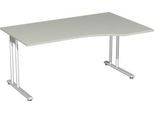 Schreibtisch mit Ansatz PALENQUE, C-Fuß, Freiform, Ansatz rechts, B 1800 x T 800/1000 x H 720 mm, lichtgrau