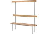 Schäfer Shop Select Sitzbank, für Umkleideräume, mit Rückwand, 5 Doppelhaken B 995 x T 310 x H 415 mm, lichtgrau