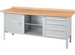 Kastenwerkbank Schäfer Shop Select PW 200-1, Buche Multiplexplatte, bis 750 kg, B 2000 x T 700 x H 840 mm, Weißaluminium