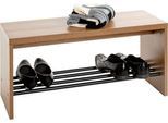 Schuhbank HAKU, für bis zu 3 Paar Schuhe, Gesamttragkraft 85 kg, B 800 x T 300 x H 400 mm, Stahl/Holz, schwarz/dunkles Eiche-Dekor