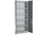 Büroschrank, 5 OH, abschließbar, mit aufliegenden Türen, B 800 mm, Basaltgrau/Weißalu