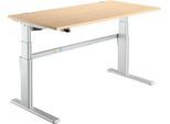 Schreibtisch Komfort, elektrisch höhenverstellbar, Rechteck, C-Fuß, B 1600 x T 800 x H 655-1305 mm, Ahorn/weißaluminium RAL 9006