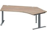 Schäfer Shop Genius Winkelschreibtisch MODENA FLEX, 135° Winkel rechts, T-Fuß Rechteckrohr, B 2165 x T 800/800 x H 650-850 mm, Eiche/anthrazit