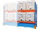 BAUER Umwelt-Anbauregal UR-A 2200-2, Palettenregal, B 2300 x T 1300 x H 3000 mm, für max. 4 IBC, Auffangwanne 1000 l, lichtblau/verkehrsblau/reinorange