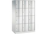 C+P Schließfachschrank Resisto, 3 Abteile, 12 Fächer, B 1148 x T 640 x H 1950 mm, Lichtgrau/Lichtgrau