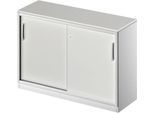 Schäfer Shop Genius Schiebetürenschrank TETRIS SOLID, 2 OH, B 1200 mm, inkl. 19 mm Abdeckplatte, lichtgrau/weißalu