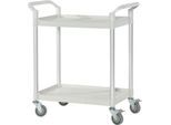 Schäfer Shop Pure Tischwagen, 2 Etagen, bis 200 kg, 2 Schiebebügel, Lenkrollen, Aluminium & Kunststoff, L 850 x B 480 x H 950 mm, Etagen lichtgrau