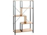 Regal HAKU, 4 Fachböden mit jeweils bis zu 40 kg Tragkraft, B 740 x T 350 x H 1320 mm, Stahl/Holz, schwarz/helles Eiche-Dekor