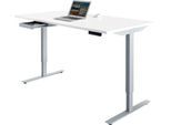 Schreibtisch Start Off, elektrisch höhenverstellbar, Rechteck, T-Fuß, B 1600 x T 800 x H 755-1255 mm, lichtgrau/weißaluminium + Zubehörschublade