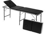 Untersuchungsliege, 3-teilig, bis 200 kg, auf Koffergröße zusammenklappbar, verstellbares Kopfteil, 1970 x 560 mm, Polster schwarz