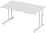 Schäfer Shop Select Schreibtisch COMBITEC, Rechteck, C-Fuß, B 1600 x T 800 x H 677-817 mm, lichtgrau/weißaluminium