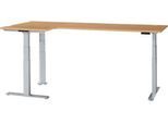 Schäfer Shop Genius Winkelschreibtisch Modena Flex, elektrisch höhenverstellbar, 90° Winkel beidseitig, B 2000 x T 1600 mm, Buche/weißaluminium
