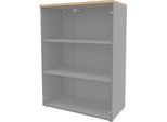 Glastürenschrank ARLON OFFICE, 3 Ordnerhöhen, Glastüren ohne Rahmen, B 900 x T 450 x H 1232 mm, Eiche-Dekor/alu