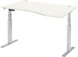 Schäfer Shop Select Schreibtisch ERGO-T, elektrisch höhenverstellbar, Freiform, Ansatz rechts, T-Fuß, B 1800 x H 640-1300 mm, weiß/weißalu
