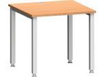 Schreibtisch MODENA FLEX, Quadrat, 4-Fuß Quadratrohr, B 800 x T 800 x H 720-820 mm, Buche/weißaluminium