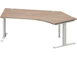 Schäfer Shop Genius Winkelschreibtisch MODENA FLEX, 135° Winkel rechts, T-Fuß Rechteckrohr, B 2165 x T 800/800 x H 650-850 mm, Eiche/weißalu