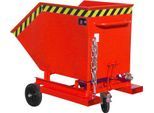 Späne-Kippbehälter Bauer SKW-ET 400, Stahl, rot, B 1320 x T 900 x H 1090 mm, 400 l, bis 300 kg, Rollen, manuelles Kippen, mit Einfahrttaschen