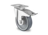 CASCOO Lenkrolle P2V2, mit Totalfeststeller, Rad-ø 125 mm x B 32 mm, Polypropylen-Felge, Elastomer-Lauffläche, grau, Rollenlager, bis 135 kg