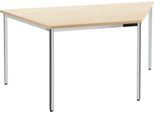 Konferenztisch, bis 6 Personen, Trapez, 4-Fuß Quadratrohr, B 1600 x T 800 x H 720 mm, Ahorn/chromsilber