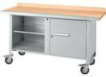 Mobile Werkbank Schäfer Shop Select PWi 150-1, Buche-Dekor Multiplexplatte, mit Stahlkante, bis 400 kg, B 1500 x T 700 x H 840 mm