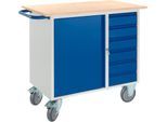 Werkbank mit Schrank, 6 Schubladen und 2 Lenkrollen/2 Bockrollen