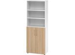 Kombischrank Breno, 6OH, Schrank- und Regalelement, abschließbar, B 800 x T 420 x H 2156 mm, Spanplatte, weiß/Eiche