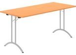 Schäfer Shop Select Klapptisch, Rechteck, Doppel-T-Fußgestell, Spezial-Klappbeschlag & Bodenausgleich, B 1600 x T 700 x H 720 mm, Buche-Dekor/alusilber