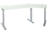 Schäfer Shop Select Winkelschreibtisch ERGO-T 2.0, 135° Winkel, Ansatz rechts, T-Fuß, B 2165 x T 800 x H 675-895 mm, lichtgrau/weißalu