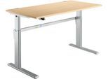 Schreibtisch Standard, elektrisch höhenverstellbar, Rechteck, C-Fuß, B 1600 x T 800 x H 725-1185 mm, Ahorn/weißaluminium RAL 9006