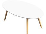 Beistelltisch SCANDI, oval, 4-Fuß Gestell aus Massivholz, B 850 x T 500 x H 350 mm, weiß /Buche