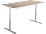 Schäfer Shop Select Schreibtisch Start Off, elektrisch höhenverstellbar, Rechteck, T-Fuß, B 1600 x T 800 x H 755-1255 mm, Eiche/weißaluminium