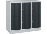 C+P Schließfachschrank Resisto, 3 Abteile, 6 Fächer, B 1148 x T 640 x H 1077 mm, Lichtgrau/Anthrazitgrau