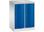 C+P Garderobenschrank Resisto, 2 Abteile, 2 Fächer, B 772 x T 540 x H 1077 mm, Lichtgrau/Enzianblau
