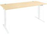 Schäfer Shop Genius Schreibtisch AERO FLEX, elektrisch höhenverstellbar, Rechteck, T-Fuß, B 1600 mm, Ahorn/weiß + Memorypanel