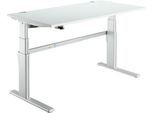 Schreibtisch Komfort, elektrisch höhenverstellbar, Rechteck, C-Fuß, B 1600 x T 800 x H 655-1305 mm, lichtgrau/weißaluminium RAL 9006