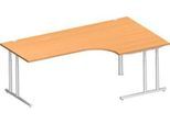 Schäfer Shop Select Winkelschreibtisch COMBITEC, 90° Winkel rechts, C-Fuß, B 2000 x T 1200/800 x H 677-817 mm, Buche/weißalu