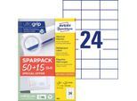 Avery Zweckform Etiketten 6605, universal, ultragrip, geeignet für Inkjet- & Laserdrucker, 70 x 37 mm, 1560 Stück/65 A4-Bogen, FSC®-Papier, weiß
