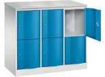 C+P Schließfachschrank Resisto, 3 Abteile, 6 Fächer, B 1148 x T 540 x H 1077 mm, Lichtgrau/Lichtblau