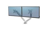 Fellowes Dual Monitorarm Platinum, für 2 Displays bis 32″ & bis 8 kg, schwenk- & neigbar, um 360° drehbar, 2 USB-Ports, Kabelmanagement, silber