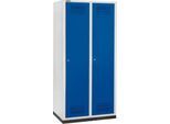 Schäfer Shop Genius Kleiderspind mit Sockel, 2 Abteile, 400 mm Abteilbreite, Zylinderschloss, lichtgrau/enzianblau