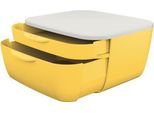 Schubladenbox Leitz® Cosy, lebensmittelecht, 2 Schübe, mit Gummifüßchen, B 251 x T 275 x H 143 mm, gelb