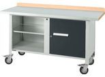Mobile Werkbank Schäfer Shop Select PWi 150-1, Buche-Dekor Multiplexplatte, mit Stahlabdeckung, bis 400 kg, B 1500 x T 700 x H 840 mm